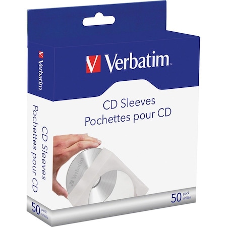 Verbatim Paper Sleeves, f/CD/DVD, Clear Window, 50/PK, White 50PK VER70126